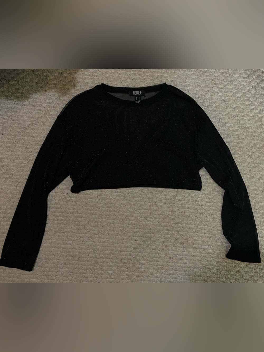 Urban Planet Cropped Glitter Mesh Long Sleeve